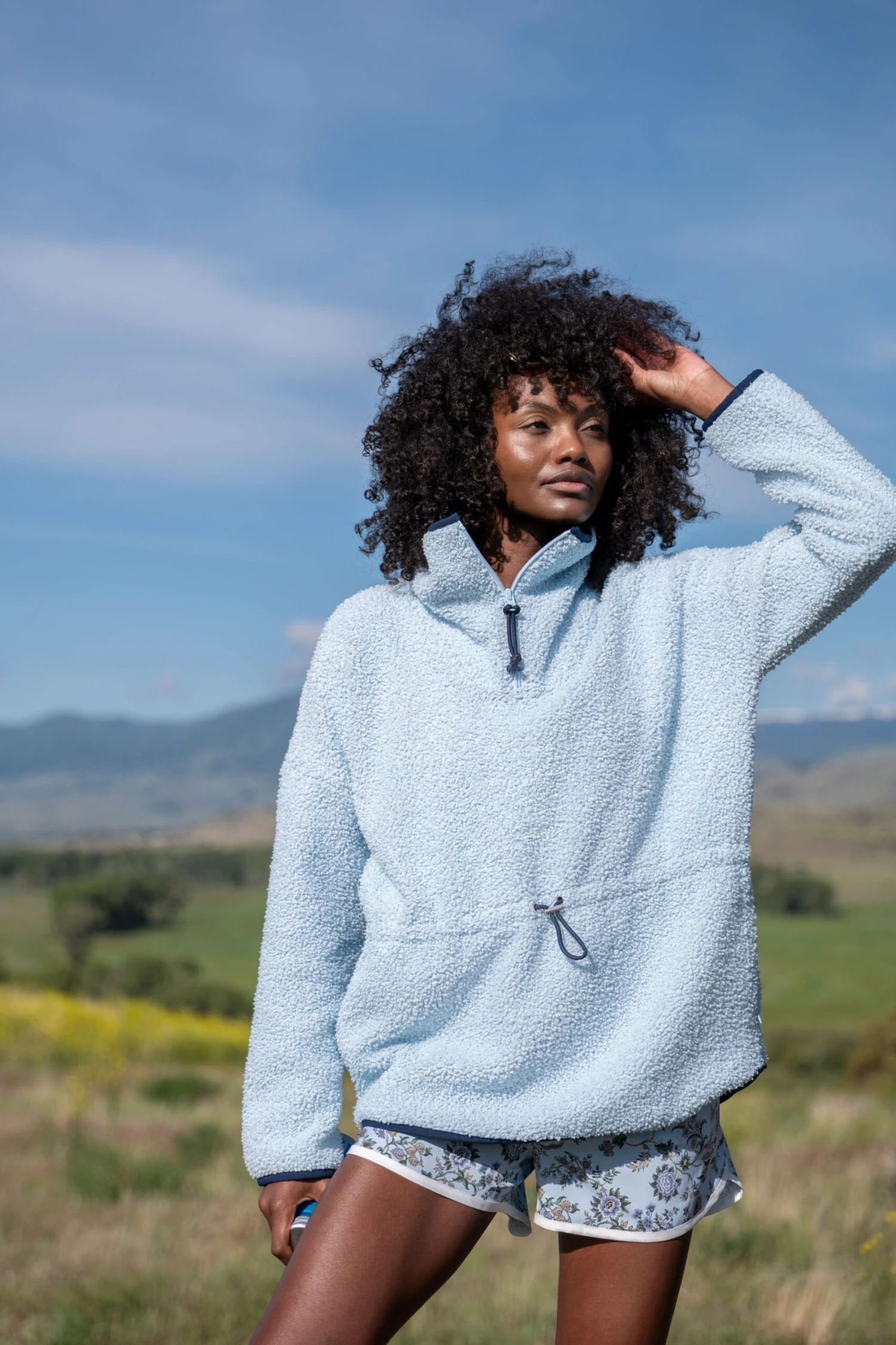 Light Blue Cinched Teddy Natalie Quarter Zip 4 Light Blue Cinched Teddy Natalie Quarter Zip - Image 2