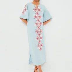 Light Blue Gambit Print Charming Caftan Maxi Dress