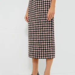 Dark Green And Pink Lorinda Heritage Wool Skirt