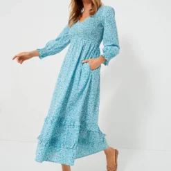 Exclusive Ocean Ditsy Isabel V Neck Dress