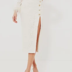 SELF PORTRAIT Cream Cord Lace Midi Skirt
