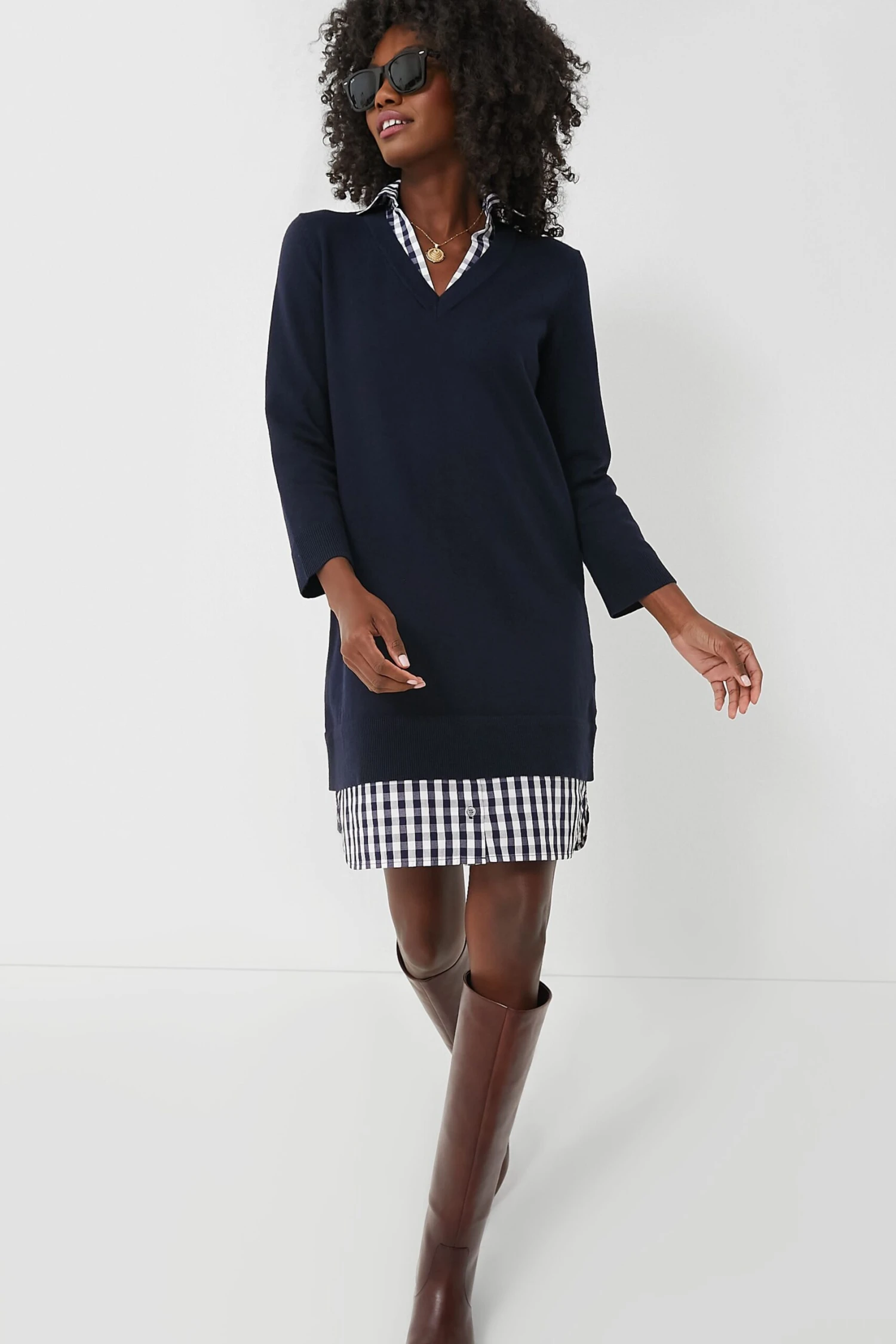Navy Wool And Cotton Combo Sweaterdress 8 Navy Wool And Cotton Combo Sweaterdress - Image 6