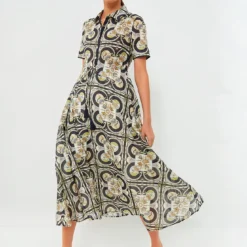 Tory Burch Navy Sundial Printed Cotton Shirtdress
