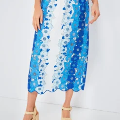 Farm Rio Flower Stripes Off White Midi Skirt