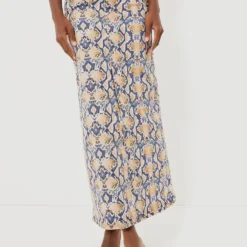 Ganni Safari Print Denim Maxi Slit Skirt