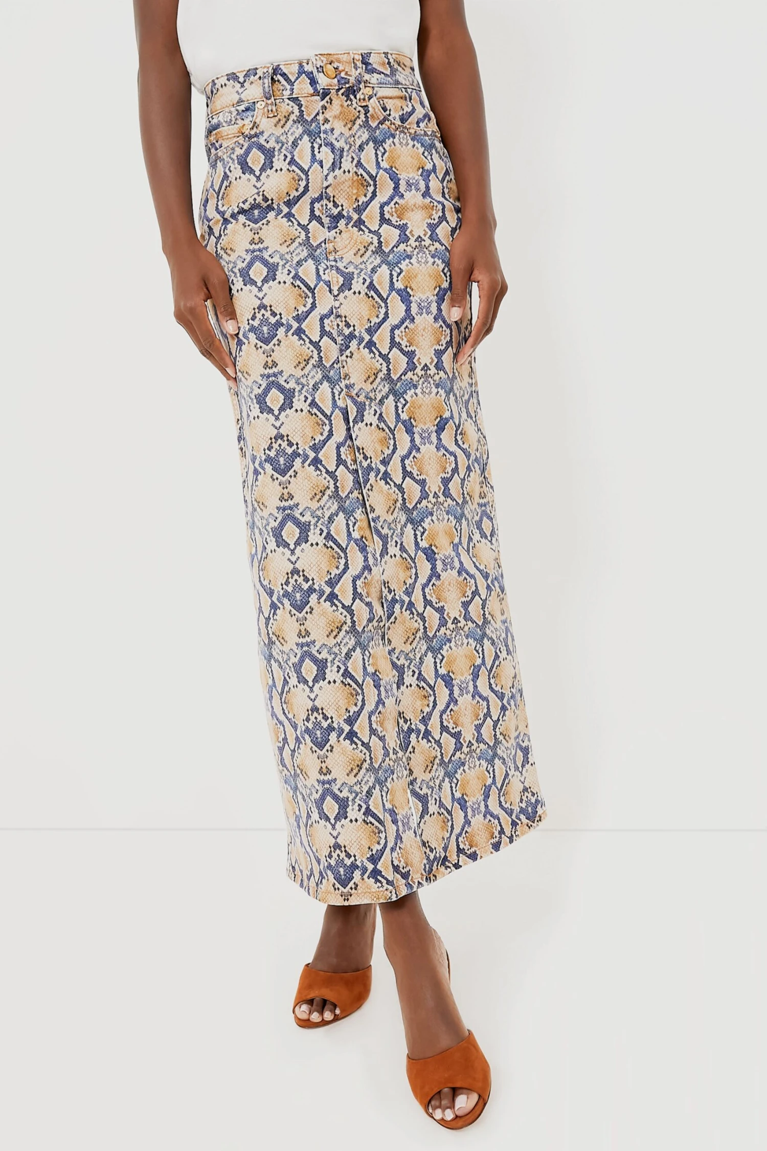 Ganni Safari Print Denim Maxi Slit Skirt 3 Ganni Safari Print Denim Maxi Slit Skirt