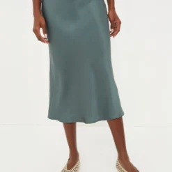 ANINE BING Dark Sage Bar Silk Skirt