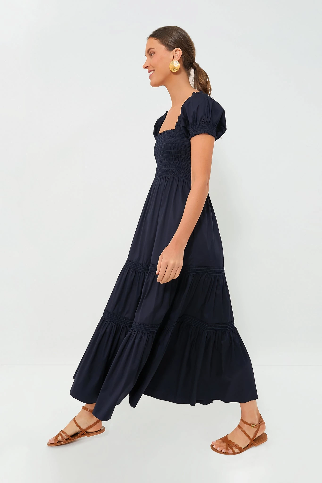 Tory Burch Medium Navy Smocked Cotton Dress 5 Tory Burch Medium Navy Smocked Cotton Dress - Image 3