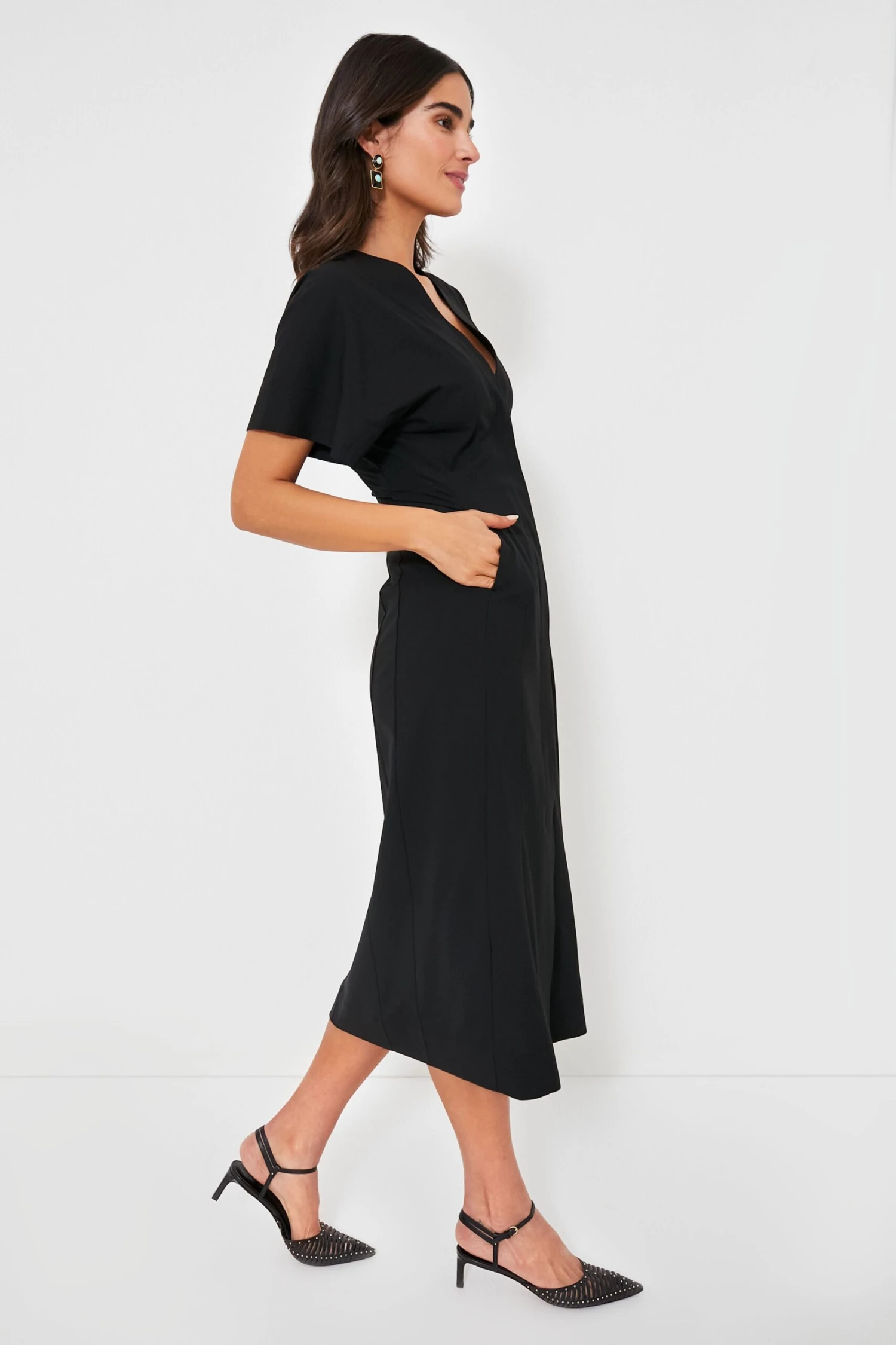 Ganni Black Drapey Melange Midi Dress 5 Ganni Black Drapey Melange Midi Dress - Image 3