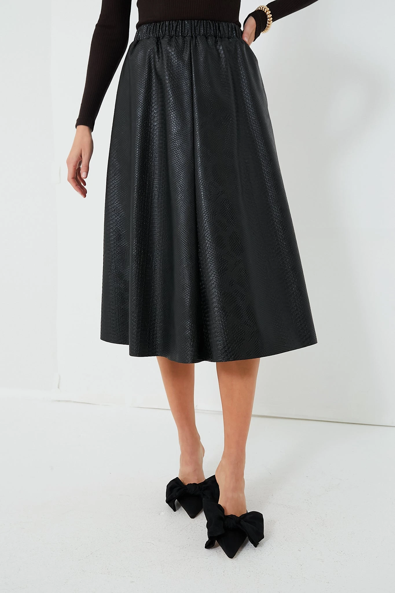 Black Vilma Vegan Leather Embossed Skirt 3 Black Vilma Vegan Leather Embossed Skirt