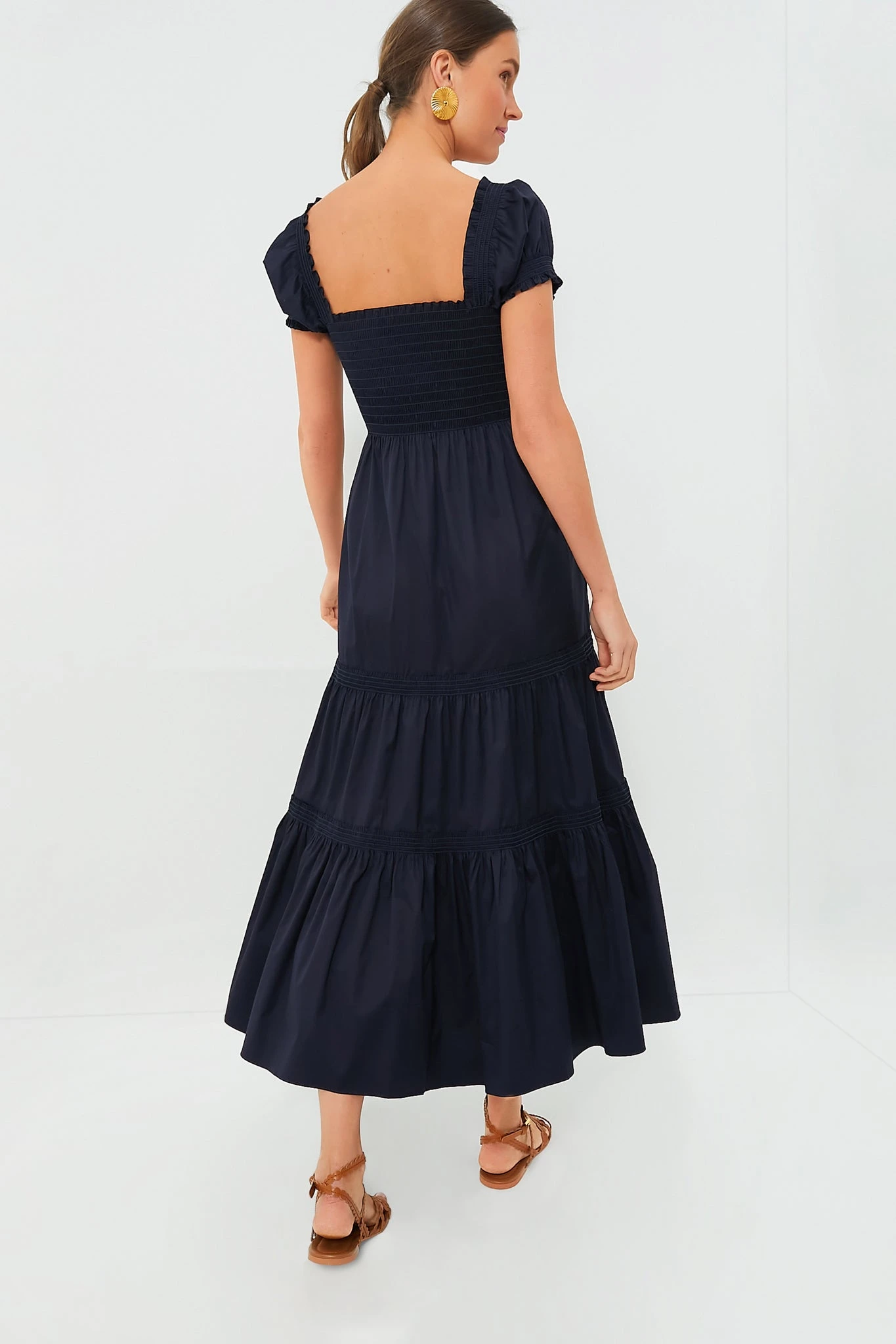 Tory Burch Medium Navy Smocked Cotton Dress 6 Tory Burch Medium Navy Smocked Cotton Dress - Image 4