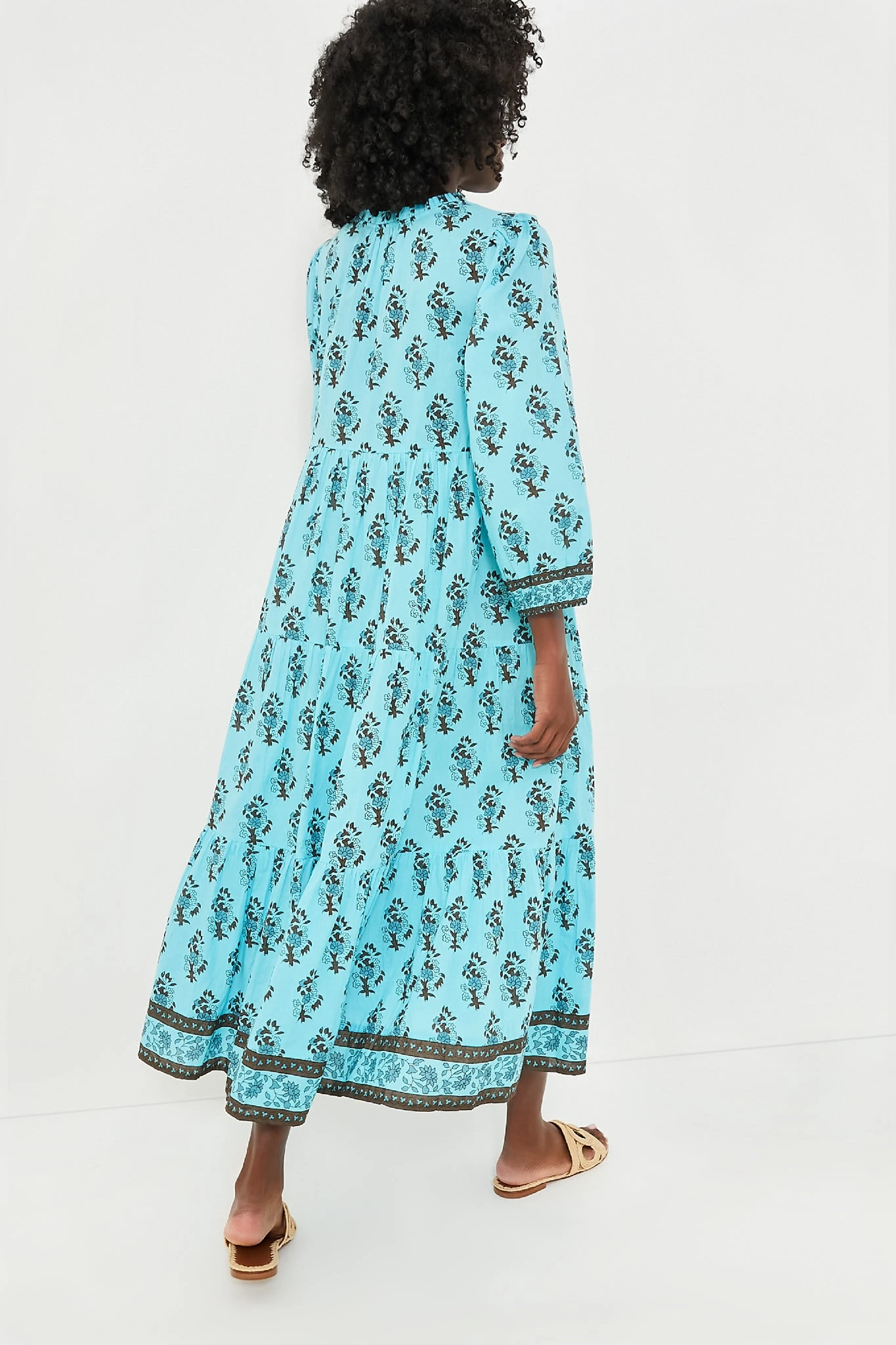 Tropical Turquoise Bouquet Long Sleeve Salty Paloma Caftan 6 Tropical Turquoise Bouquet Long Sleeve Salty Paloma Caftan - Image 4