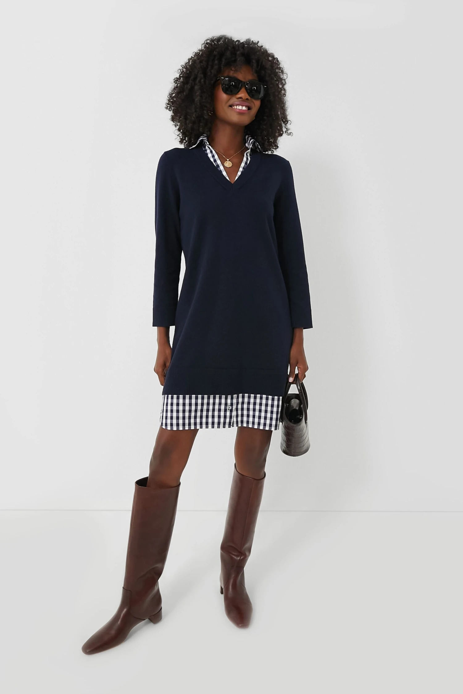 Navy Wool And Cotton Combo Sweaterdress 3 Navy Wool And Cotton Combo Sweaterdress