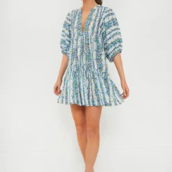 Blue Waves Flowers Aria Mini Dress