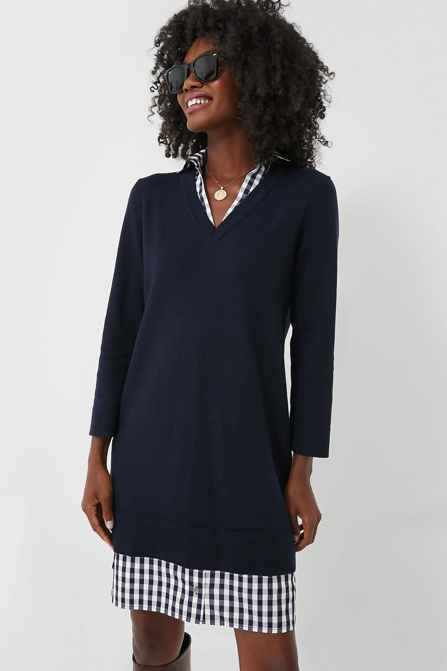 Navy Wool And Cotton Combo Sweaterdress 4 Navy Wool And Cotton Combo Sweaterdress - Image 2
