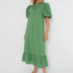 Green Diamond Floral Mimi Midi Dress