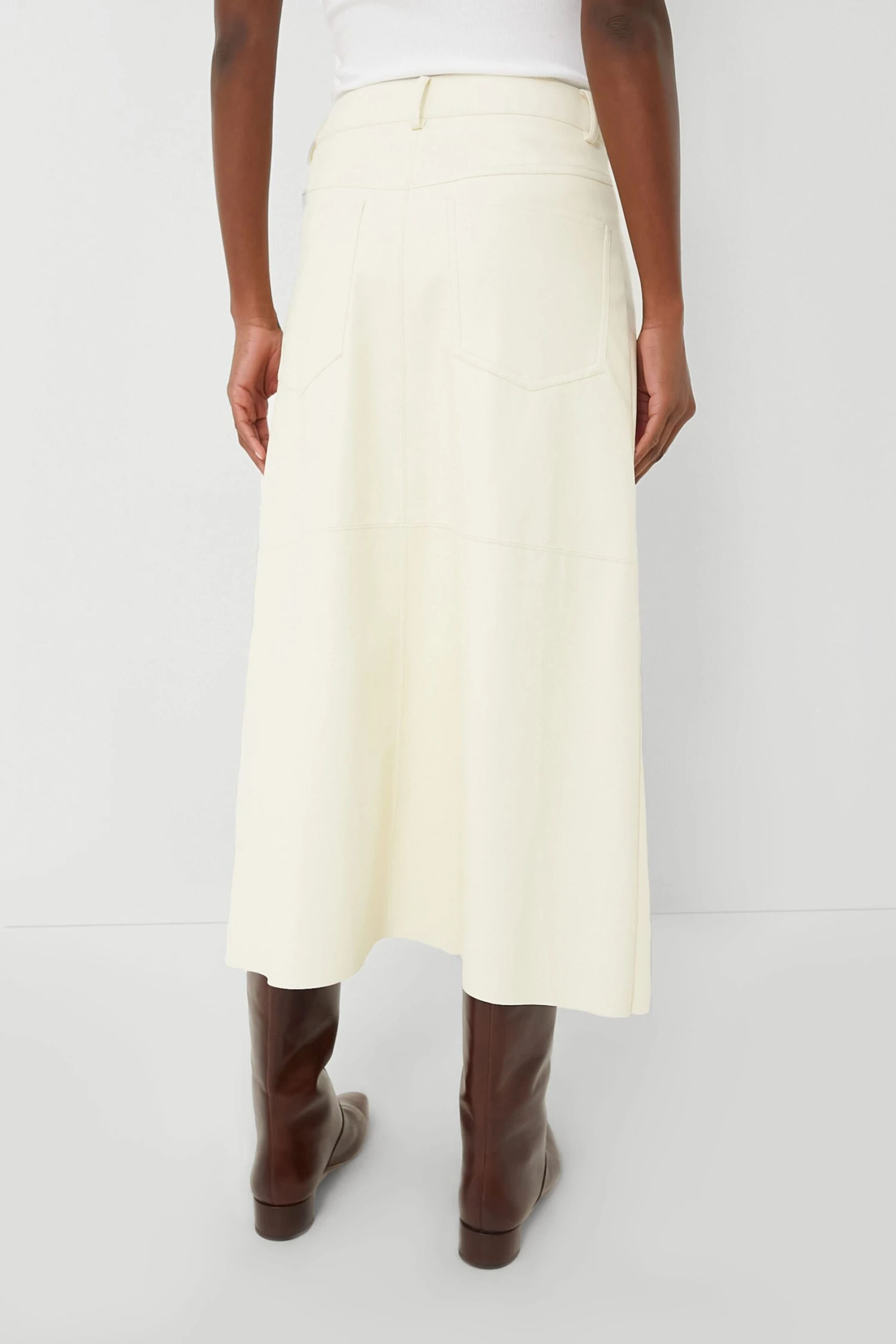 Ecru Vegan Leather Midi Skirt 5 Ecru Vegan Leather Midi Skirt - Image 3