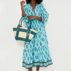 Tropical Turquoise Bouquet Long Sleeve Salty Paloma Caftan