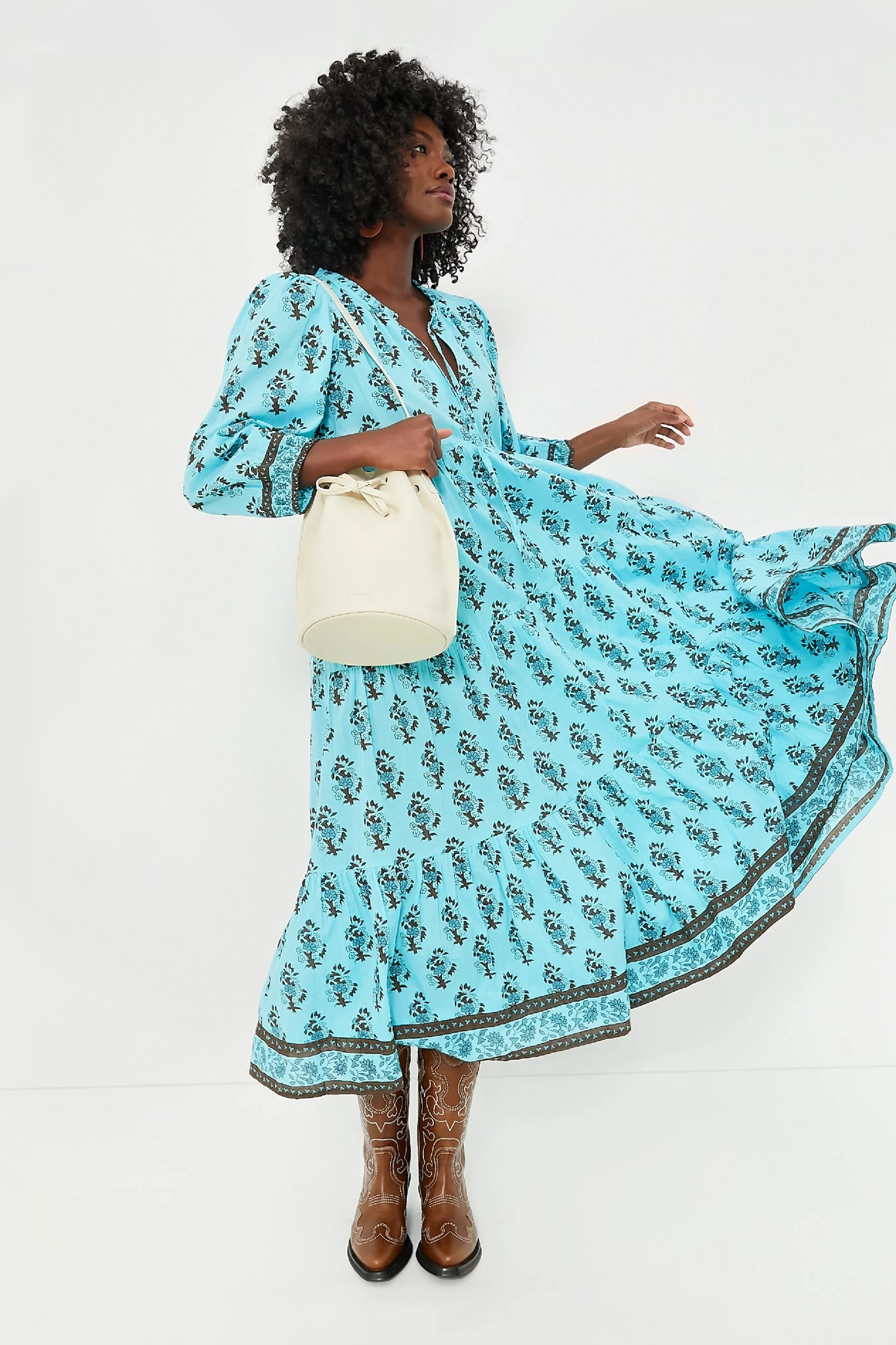 Tropical Turquoise Bouquet Long Sleeve Salty Paloma Caftan 8 Tropical Turquoise Bouquet Long Sleeve Salty Paloma Caftan - Image 6