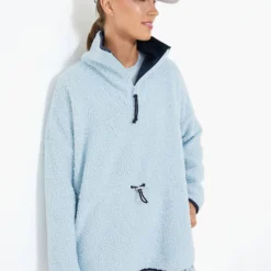 Light Blue Cinched Teddy Natalie Quarter Zip