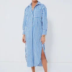 Blue Stripe Constance Maxi Shirt Dress
