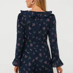 Navy Floral Ruffle Neck Norah Mini Dress -Deals Raimenti Store y1wT85XC4hRHumZSUliFuyBDEQokICaK 1