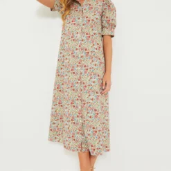 Red Floral Ruffle Collar Louisa Midi Dress